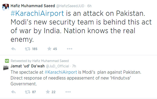 Hafiz Saeed accuses India on Karachi airport attack