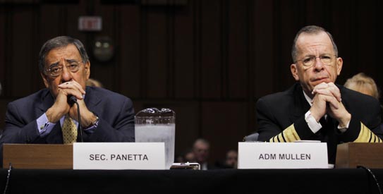 U.S. Defense Secretary Panetta and Chairman of the Joint Chiefs of Staff Admiral Mullen attend a hearing in Washington