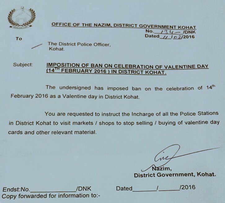 Kohat Valentine's Day ban