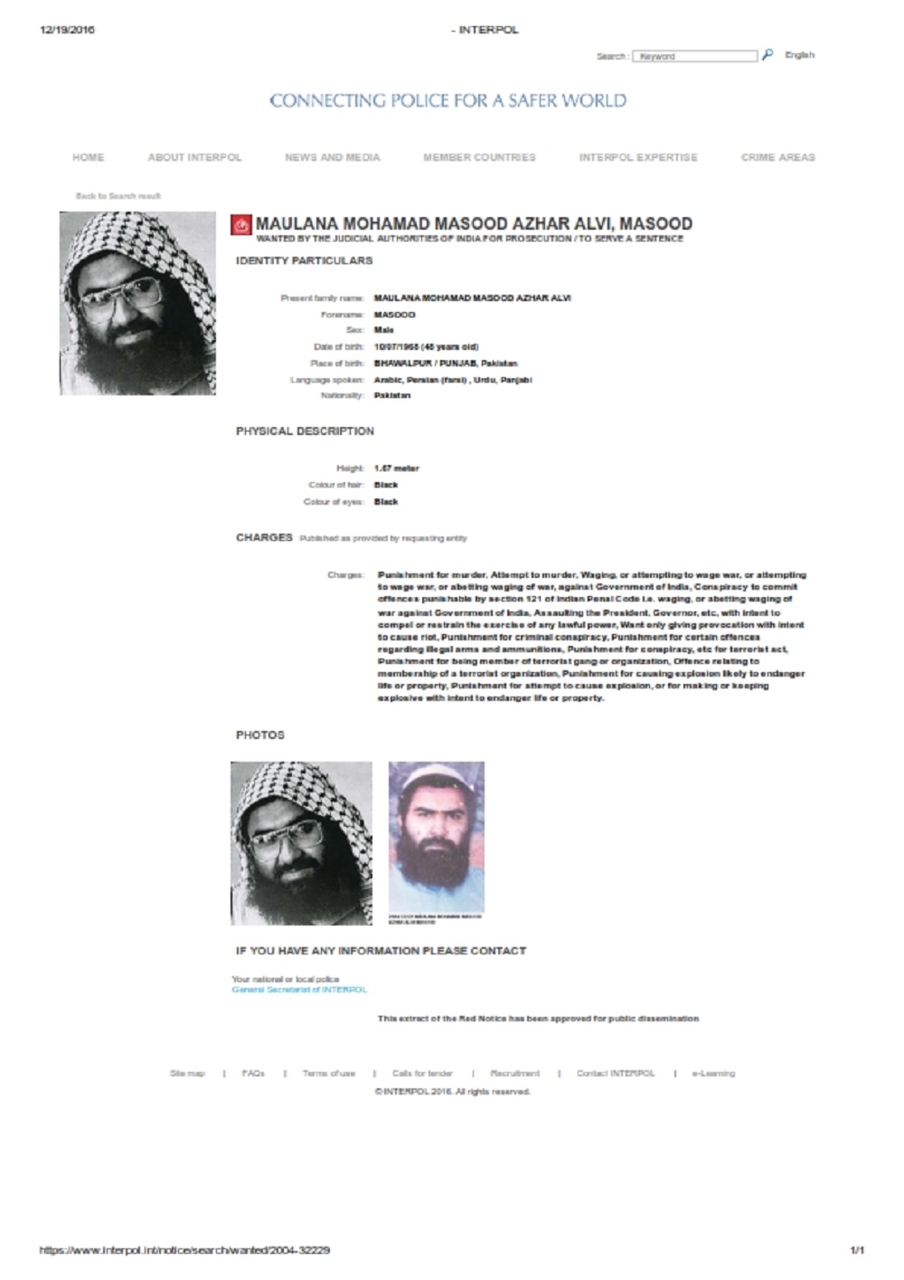 Maulana Masood Azhar Red Warrant