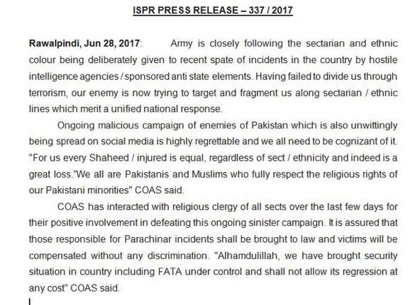 ISPR press release